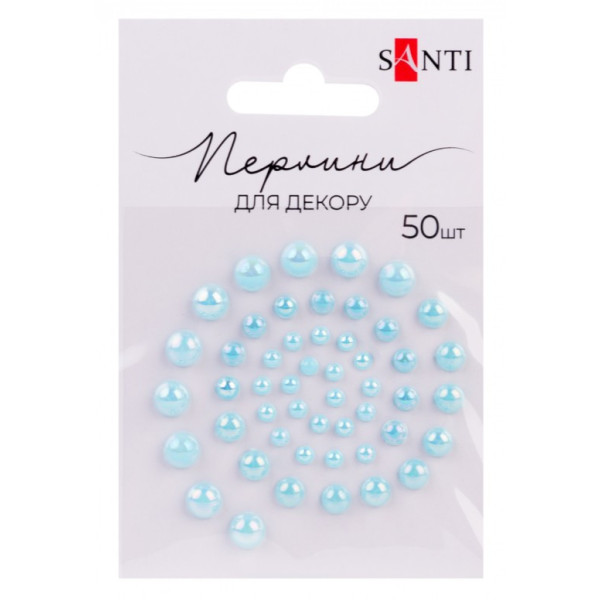 Перлини самоклеючі "Santi" /952646/ блакитні радужні 3мм-6мм (50шт) (1/10)
