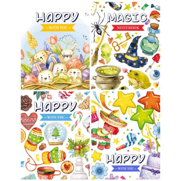 Notebook 128x165 /64 sheets "Mandarin" ## int cover MAT LAM Soft-touch, Glitter dis. 19397-19400 (48)