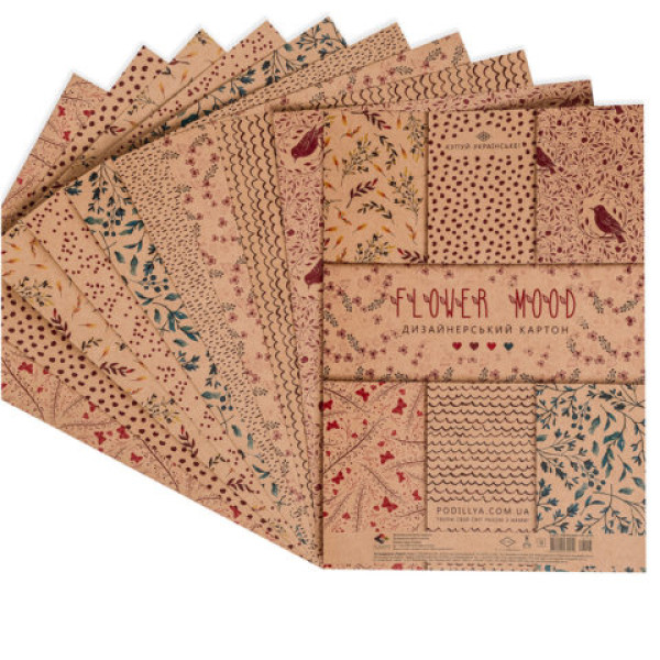 Colored cardboard "Podillia" А-4/9col /18543/ Kraft design 170g/m2 "Flower mood" (1)(140)