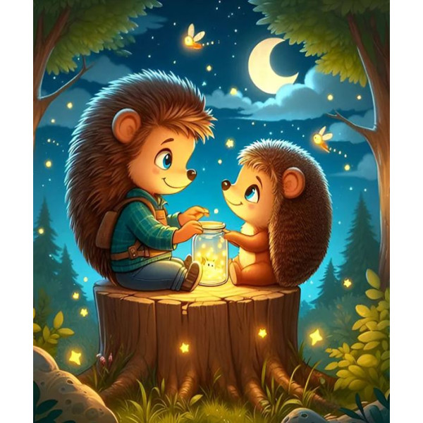 Diamond mosaic "Go to art" /177335/ "Hedgehogs and fireflies" 23*30cm on a 5D stretcher