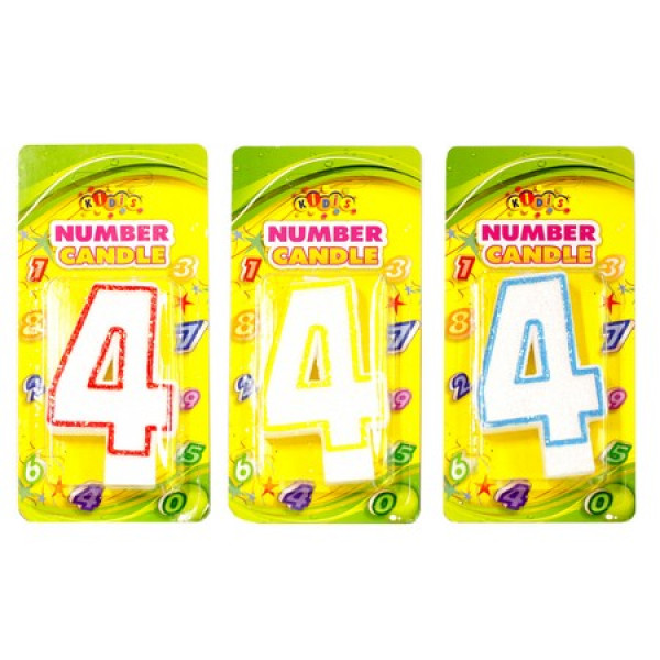 Candle - number "WB" /HS122-4/ "4" with circle contour and glitter.  (1/12)