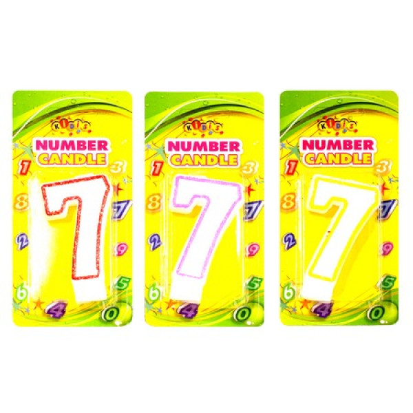 Candle - number "WB" /HS122-7/ "7" with circle contour and glitter.  (1/12)