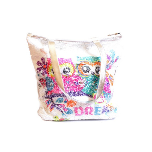 Shopper bag "WB" /13650/ "Owls" + pocket d/tel, double-sided sequins 38*36*10cm (1/12/120)