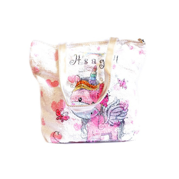 Shopper bag "WB" /13655/ "Unicorn" + pocket d/tel, double-sided sequins 38*36*10cm (1/12/120)