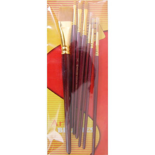 Set of brushes "KOLOS" 7073, synthetic 7 pcs., round (№2/0,2,4) corner (№1/4) square (№2,3/4,6) (1/12)