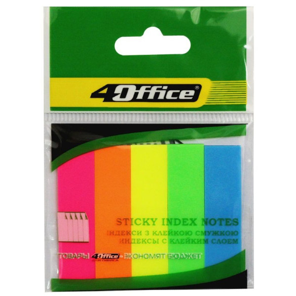 Індекс регістри "4OFFICE" /4-435/ ПЛАСТ. 50*12 мм, НЕОН (5кол.*20арк.) (1/50)