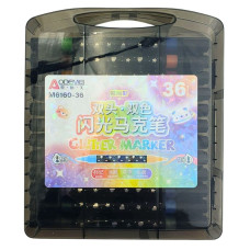 Набор маркеров 36 цв. "AODEMEI" /M6160-36/ Двухсторонние "Блестки", plastic box (1/32)