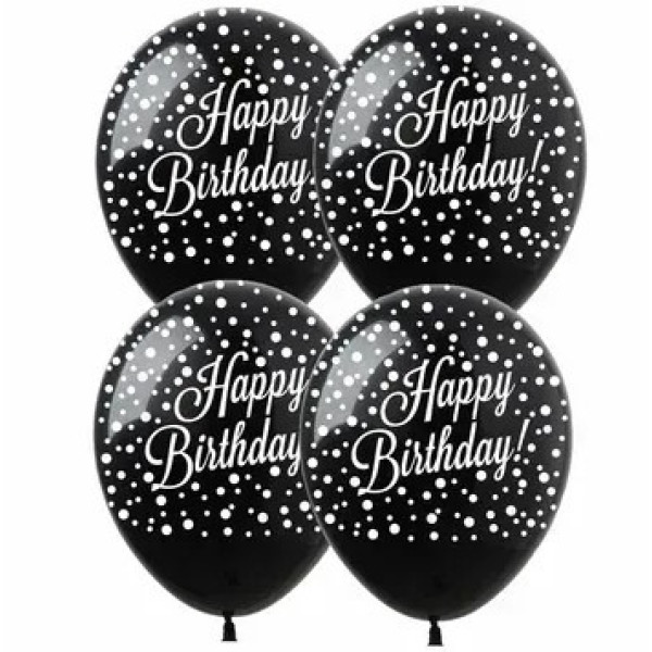 Кульки повітряні "Pelican" /826312/ латексні 12"(30см ) "Happy Birthday конфеті" на чорному 10шт/уп