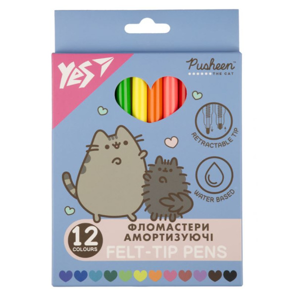 Felt-tip pens "YES" 12 pcs. /650581/ "Pusheen", shock absorbers (1/12/144)