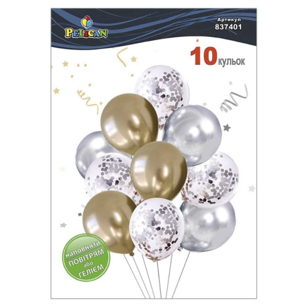 Кульки повітряні "Pelican" /837401/ латексні "Бризки шампанського" хром 10шт/уп