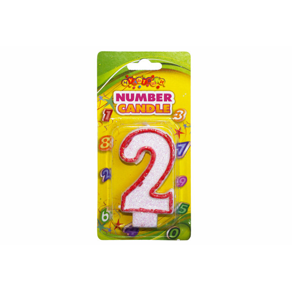 Candle - number "WB" /HS122-2/ "2" with circle contour and glitter. (1/12)