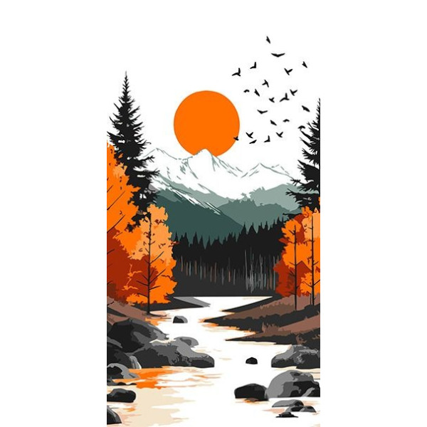 Picture by number "Ideyka" /KHO6415/ "Yellow moon in the autumn forest" 40*80 cm