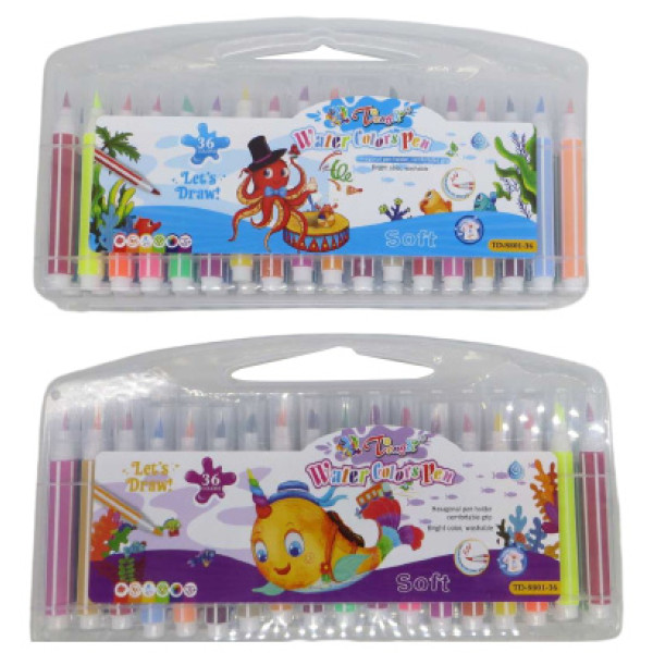 Felt-tip pens 36 pcs. /8801-36/ with soft brush "Sea World" 10.5 cm (1/12/48)