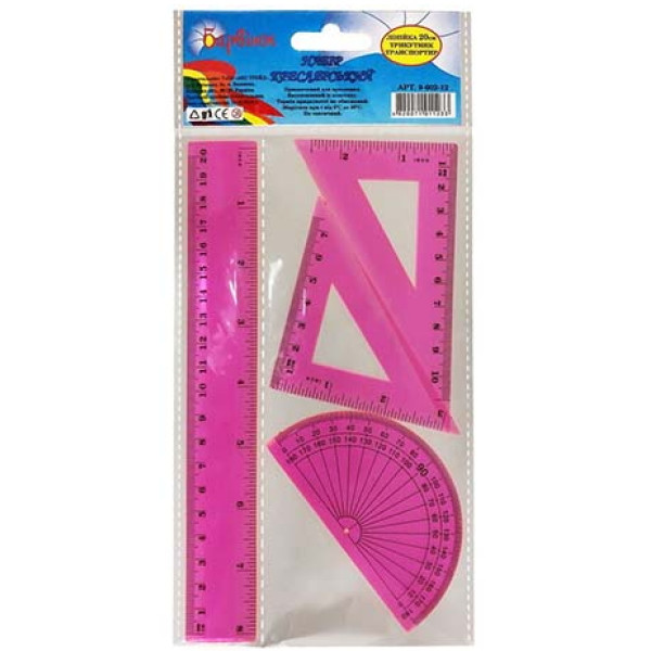 Set of rulers "Persian" /9-602-12/ lin.20 cm + 2 trik. + transp., pink, plast. (1/24)