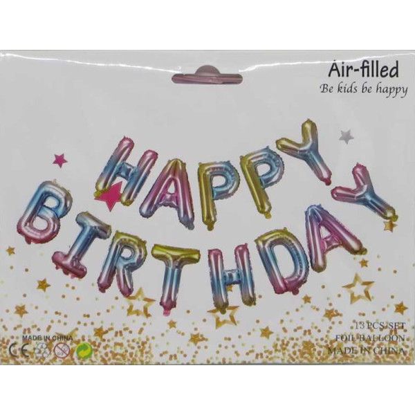 Набір повітряних кульок /1215-МХ/ фольговані "Happy birthday" 40см райдужні