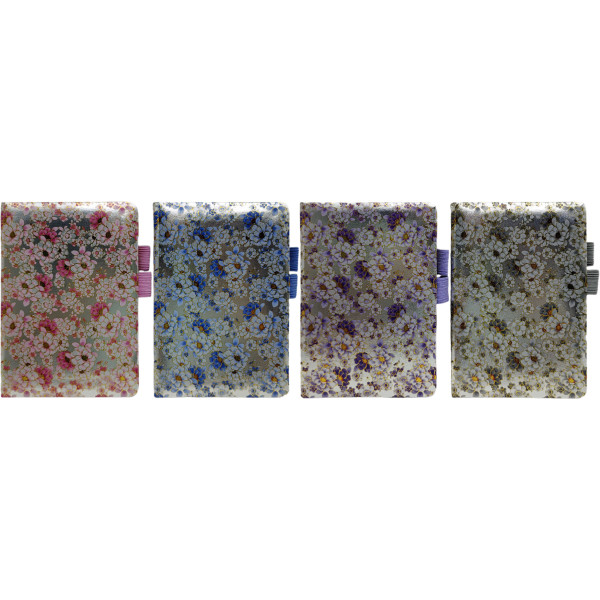 Notebook A6/80 sheets. /6500-37/ # handle holder leather/replacement, "Flowers on silver" color edge 80g/m2 (1/24)