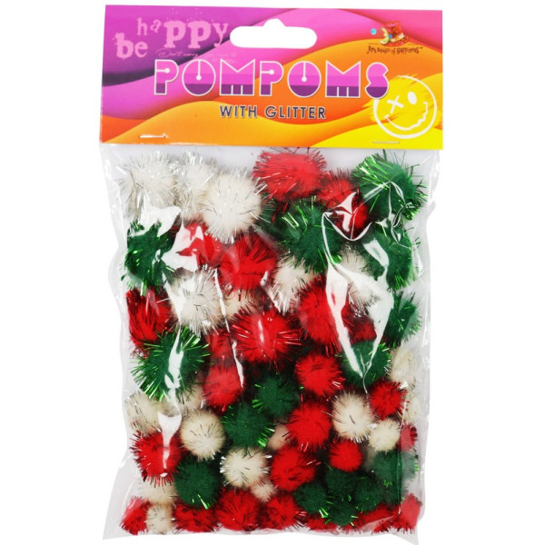 Pompons "ASH" /MQ4029/ with lurex different sizes 3 colors 80 pcs. (1/96)