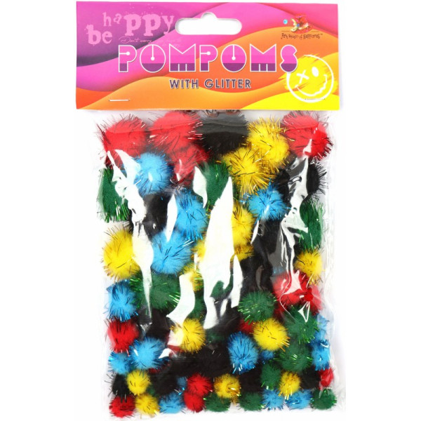 Pompons "ASH" /MQ4025/ with lurex different sizes 5 pcs. 80 pieces (1/96)