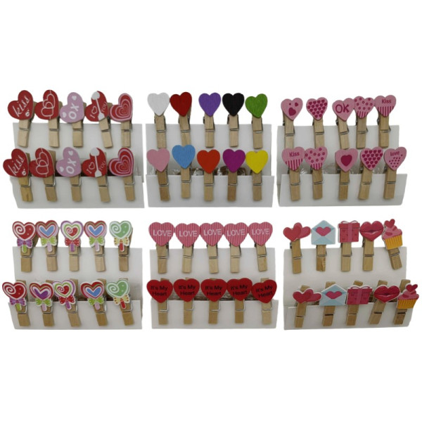 Decorative clothespins /539-1/ "Heart" mix6., wood. 3.5 cm 10 pcs/pack (12/300)