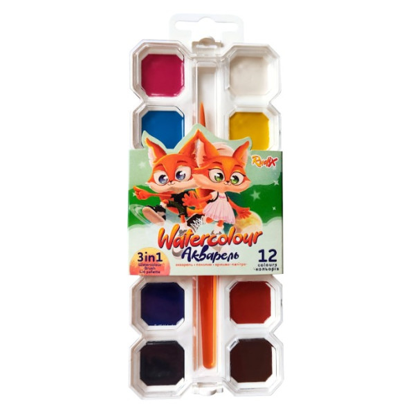 Watercolor "RUDIX" PLASTIC 12 col. /811203/ with/n with palette cover (1/12)