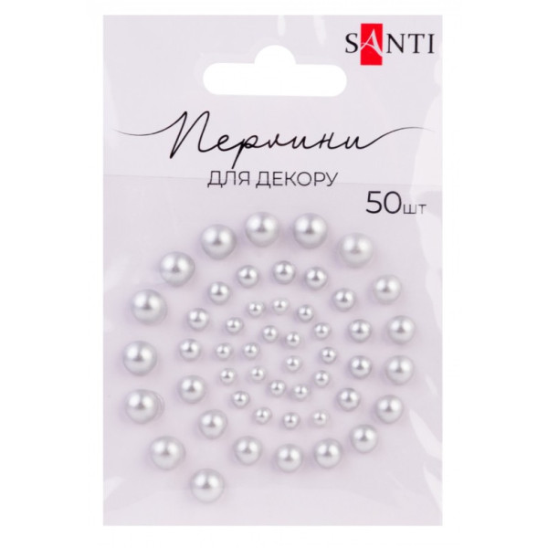 Перлини самоклеючі "Santi" /952638/ сріблясті  розмір:3мм-6мм (50шт)  (1/10)