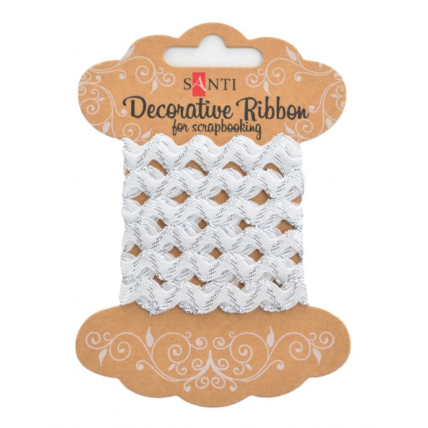 Gift wrapping tape "Santi" /741374/ "White wave with silver thread", 2m (1/20/200)