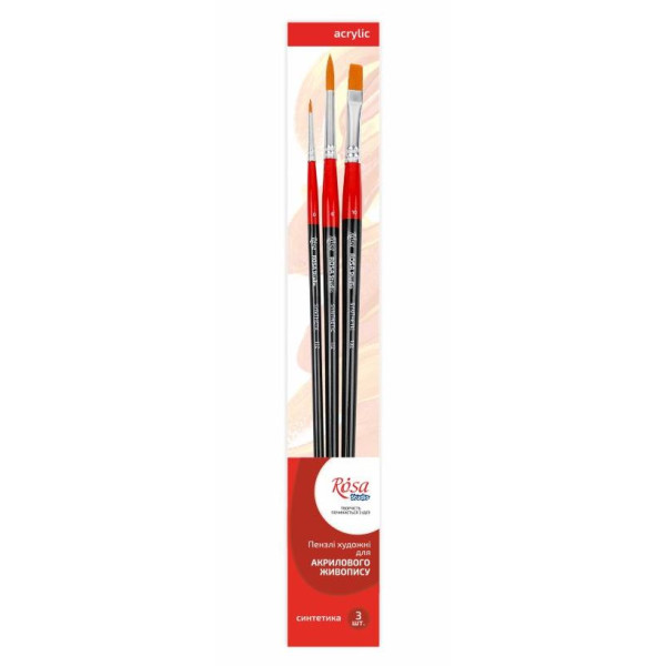 Set of brushes "ROSA Studio" No. 4, synthetic, 3 pcs., flat (No. 10), round (No. 0.6), d.r. (1/10)