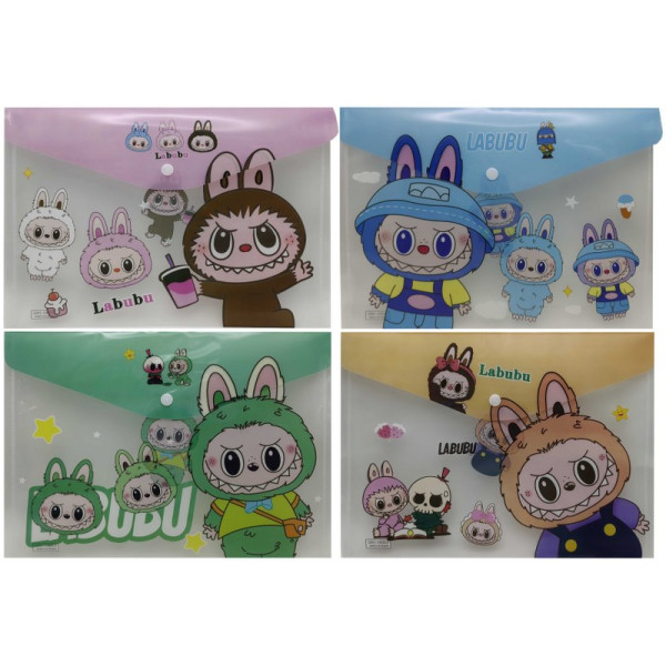 Button envelope folder A4+ /2201-1952/ 18μm "Labubu Labubu" 23.5*33cm + 7 stickers (12)
