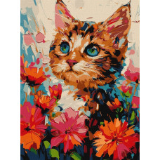 Картина по номерам "Идейка" /KHO6599/ "Котик в цветах" 30*40см