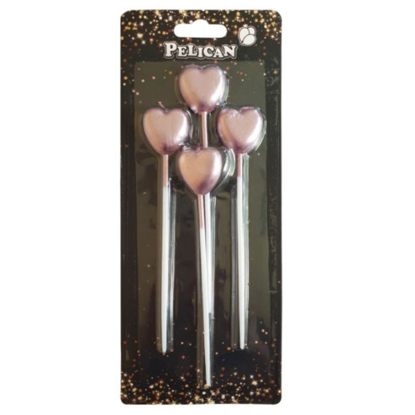 Set of candles for a cake /868603/"HEART on a stick", rose gold 4pcs/pack (1/12/24)