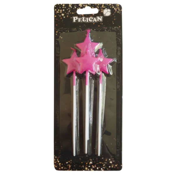 Set of candles for a cake /868614/ "STAR on a stick", pink 4pcs/pack (1/24)