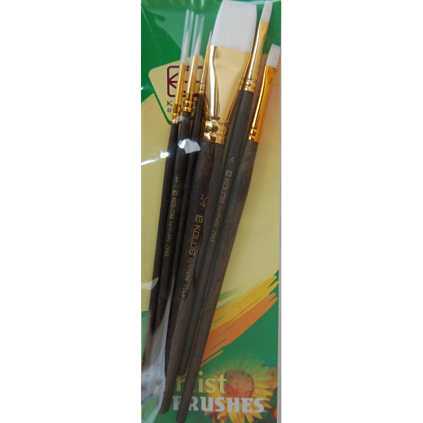 Set of brushes "KOLOS" 7063, synthetic 6 pcs., round (№3/0,1,2), flat (№3/4,4,6), k.r. (1/12)