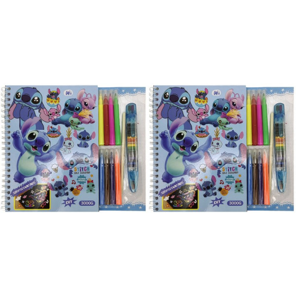 Set for creativity /E-3000-ST/ 2 black sheets + 3 colored sheets + 5 white sheets + 8 colored felt-tip pens + "Stitch" wax pencils 20*28 cm (1/12)