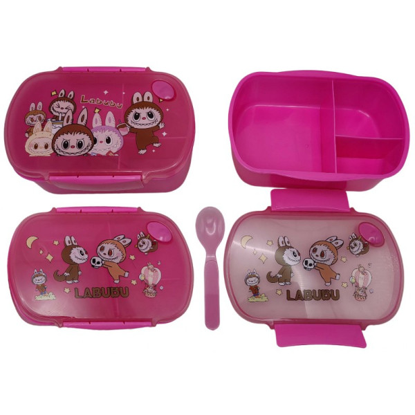 Lunchbox /0090-L/ 18.5*12*7cm with a spoon "Labubu Labubu" 3 compartments (1/120)
