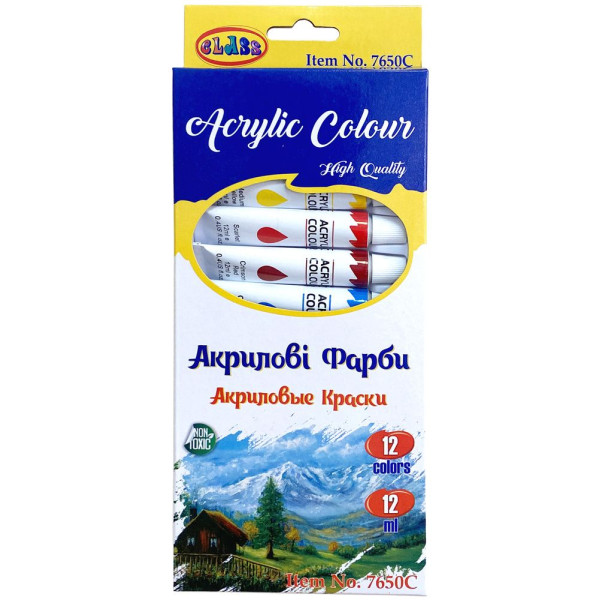 Set of acrylic paints "CLASS" /7650C/ 12 colors*12ml, alum. tuba, (1/12/60)