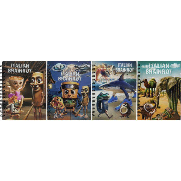 Notebook A5/80 sheets. /1813-27/ on the spiral "Memes Italian Brainrot" TV cover, #