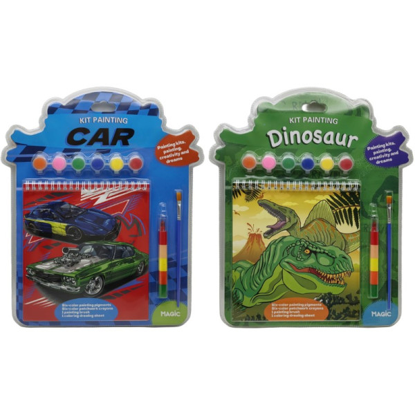 Coloring book /205/ "Car, dinosaur" 10 sheets. 25*35 cm, brush, paint, wax pencils