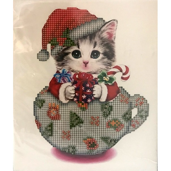 Diamond mosaic "Go to art" /188156/ "Kitten-Santa" 21*25 cm on cardboard 5D (JA20377) NEW YEAR