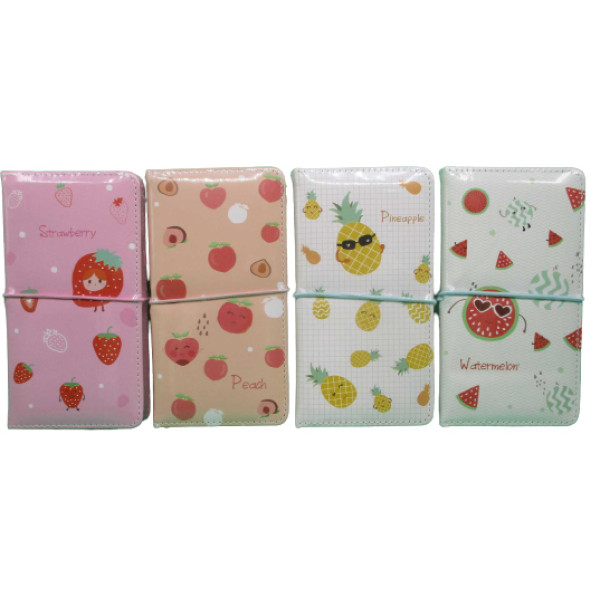 Notebook on rubber band 8.5*16/64 /3622-3/ "Fruits" PURE, ##, == leather/leather, mix4 (24/144)