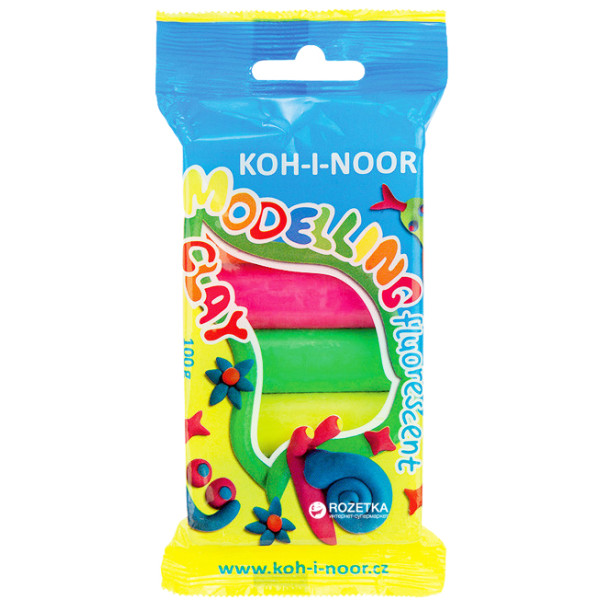 Plasticine "Koh-i-Noor" 5 pcs. NEON "Fluorescent" 100g, P/E pack. (1/30)