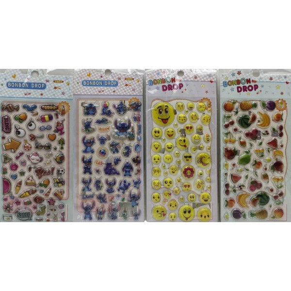 Stickers /ST-4506/ blown 10*21cm "Stitch, smileys, fruits" (12)