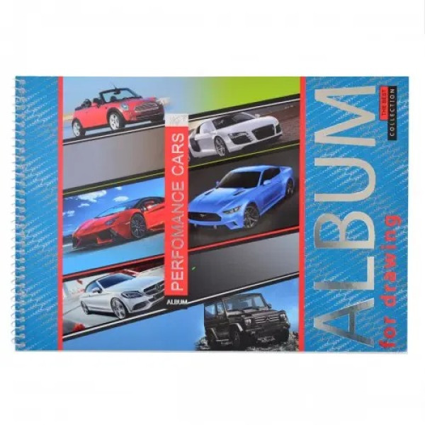 Album for drawing A4/20 sheets. "YES" /130383/ spiral mat.lam+UV-select+foil silver, Performance cars, 100gr/m, (3/108)