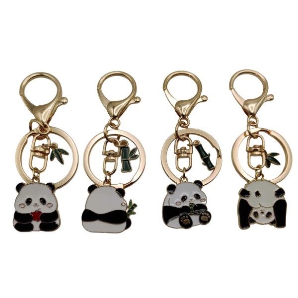 Metal keychain /1126-6/ with a pendant "Panda" 6cm, mix (12)