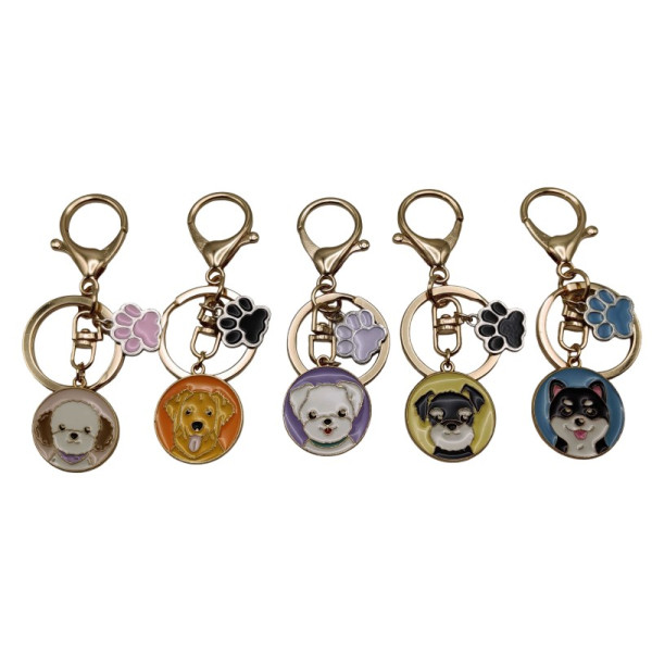 Metal keychain /1126-10/ with a pendant "Dog-paw" 8cm, mix (12)