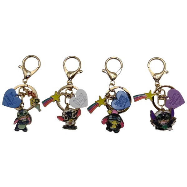 Metal keychain /1126-22/ with a pendant "Stitch-heart" 8cm, mix (12)
