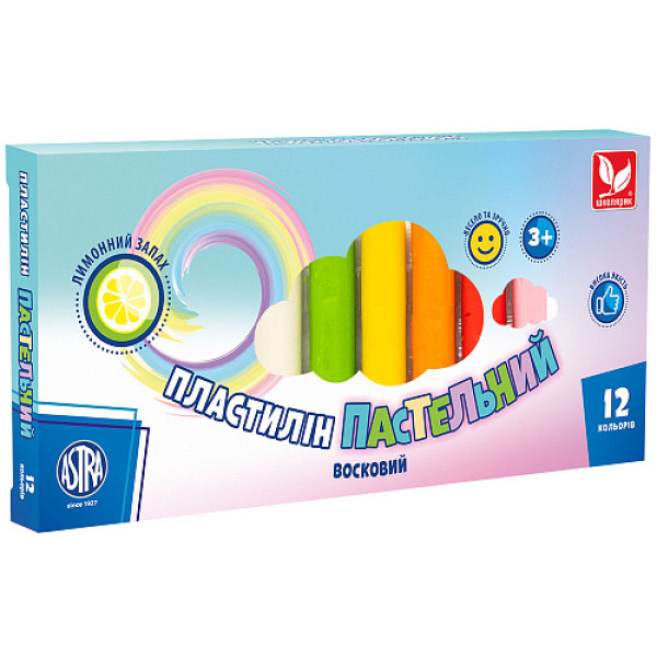 Plasticine wax "Schoolboy" 12 pcs. round pastel colors with a lemon scent /303114001-UA/ 156 g (1/24)