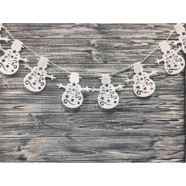 String garland "Diamond Handles" /120600/ "Snowman", 2 m, white, felt