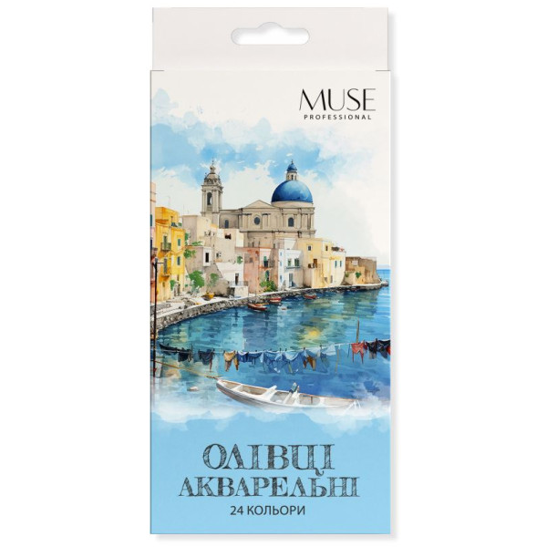 Colored pencils "MUSE" 24 pcs. /106M-24/ watercolor hexagons, with brush and chin (1/12)