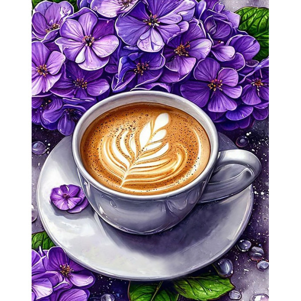 Diamond mosaic "Go to art" /177432/ "Coffee with hydrangeas" 40*50 cm