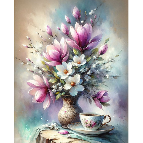 Diamond mosaic "Go to art" /177431/ "Coffee with magnolias" 40*50 cm